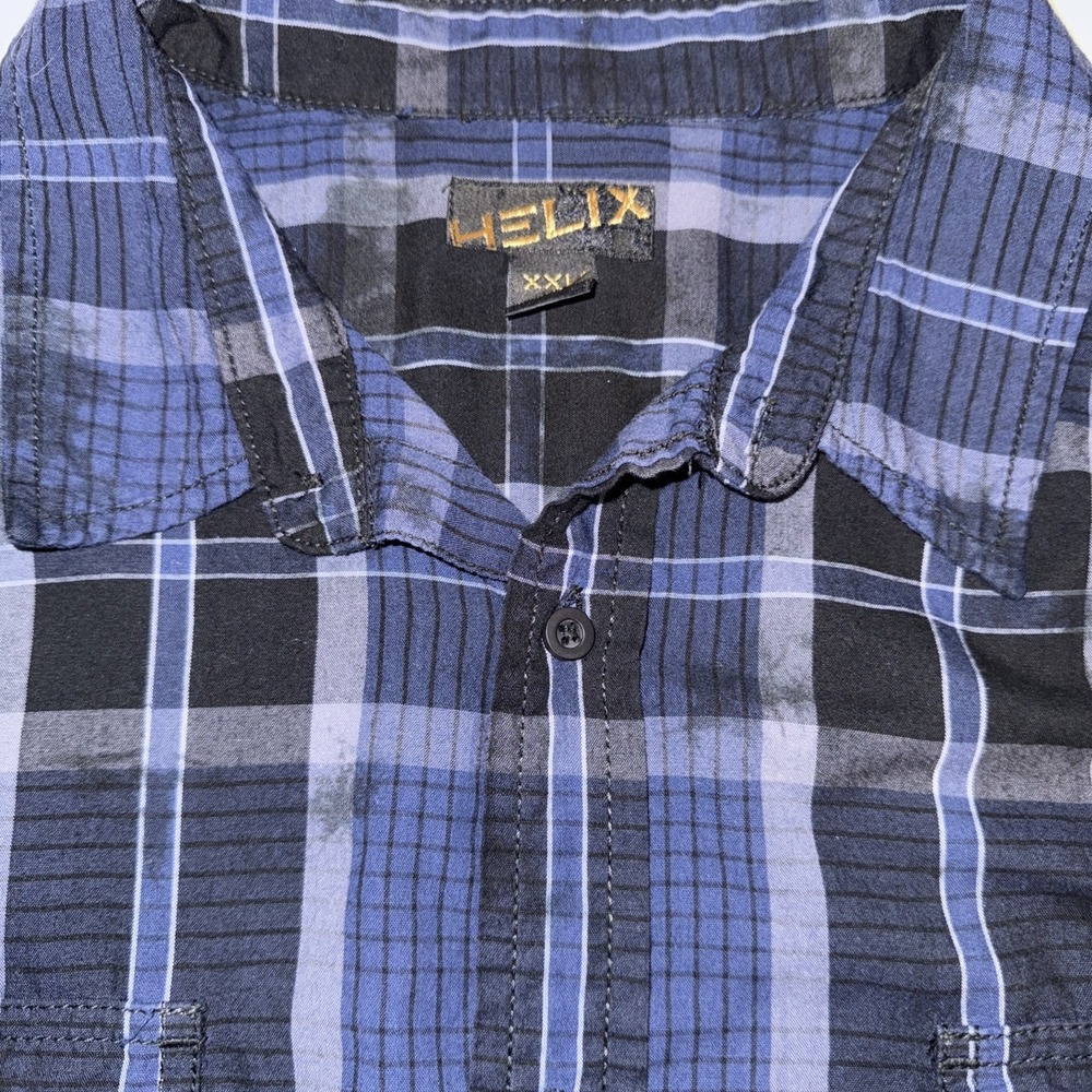 Helix Mens XXL‎ Plaid Button Down Shirt Blue Black Splatter Grunge Streetwear